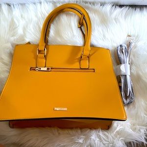 Mustard Aldo Two Handle Tote with strap.